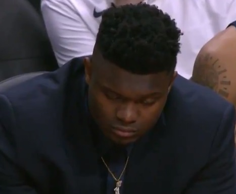 Zion Williamson Falls Asleep On the Bench Sinking into a Food Coma During Pelicans vs Pistons Game