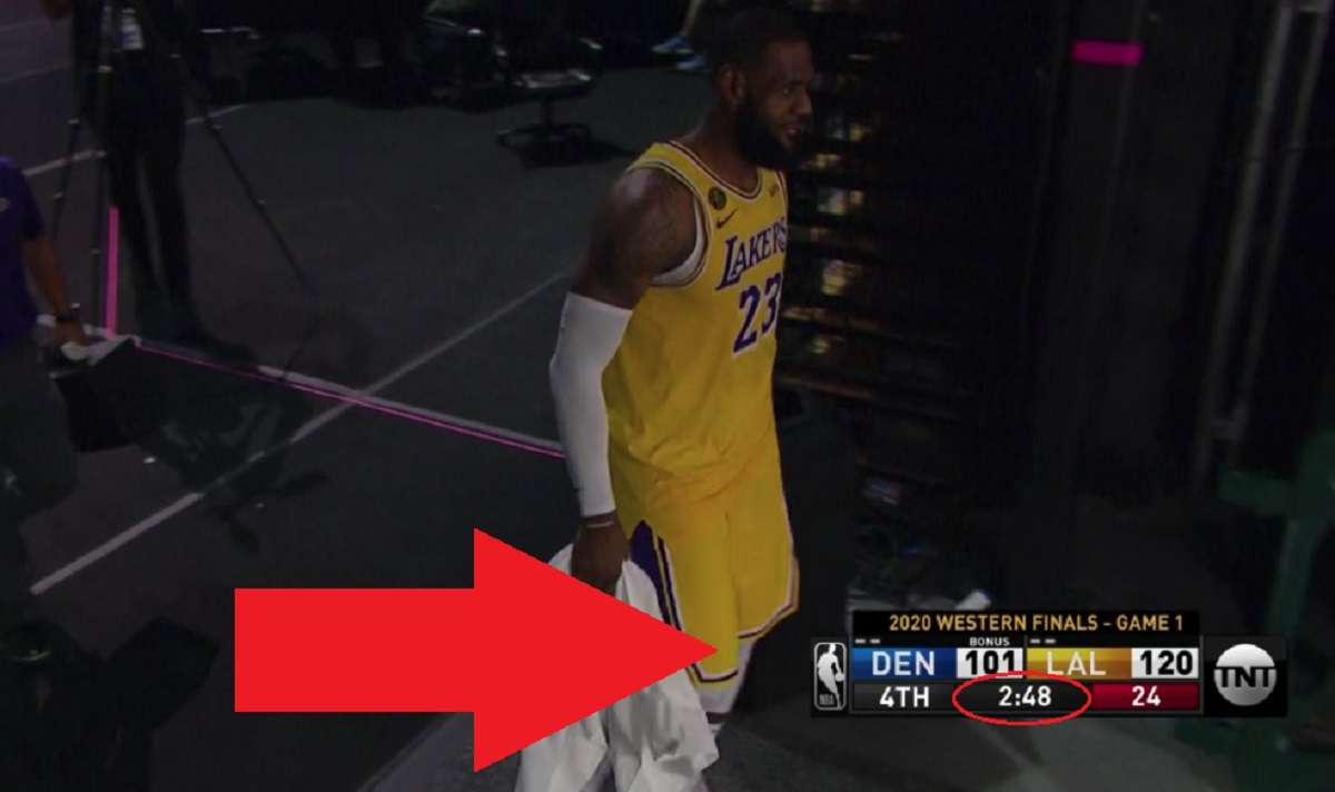 Lebron James Disrespects Nuggets: Lebron James Leaves Game Early With Flip Flops in His Hand Smiling During Game 1 Nuggets vs Lakers