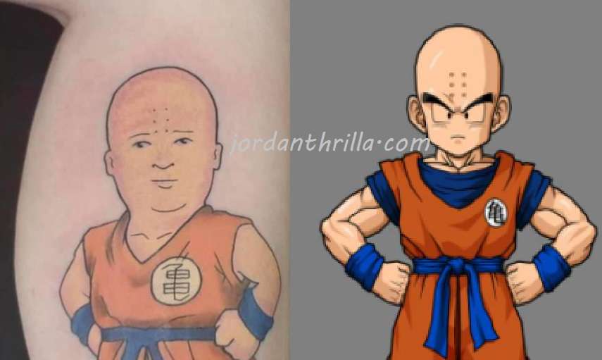 Man Gets Worst Krillin Tattoo Ever That Looks Like Bobby From King Of The Hill Jordanthrilla