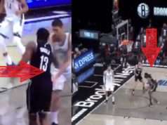 Brook Lopez Reacts to James Harden Nutmeg Passing Ball Between His Legs and Almo...