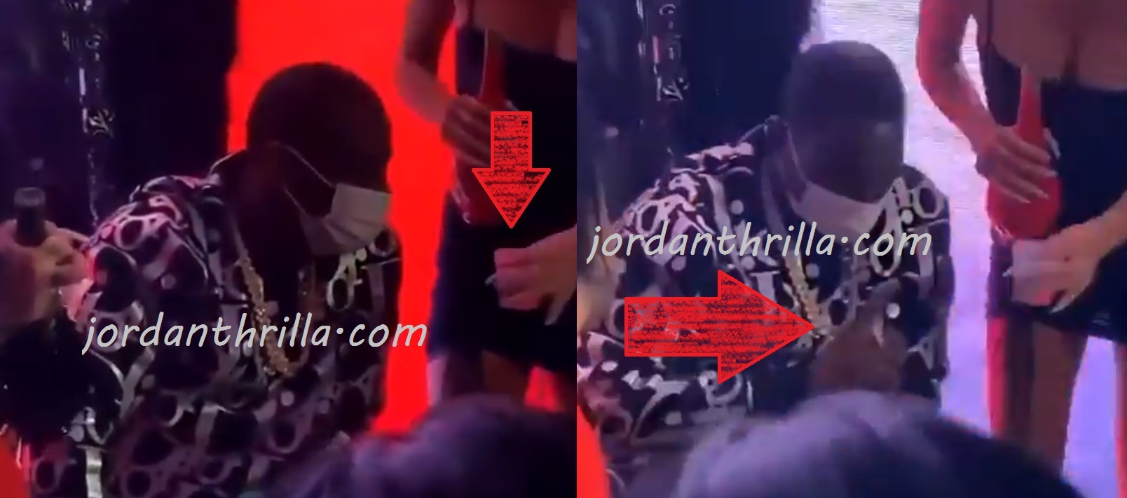 Bobby Shmurda refusing open drink from woman at club. Bobby Shmurda doing Dikembe Mutombo finger wag at club to deny drink. Bobby Shmurda paranoid