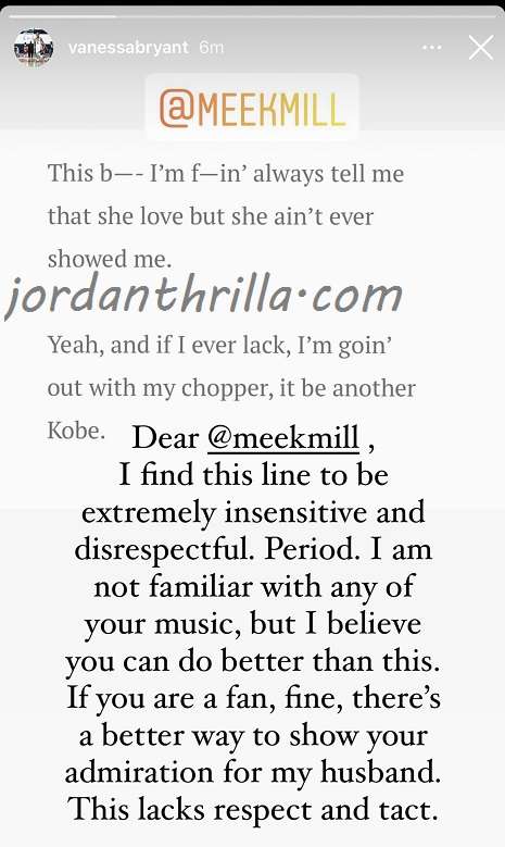 Vanessa Bryant Reacts to Meek Mill Kobe Bryant Lyrics with Emotional Instagram Message. Vanessa Bryant responds to Meek Mill Kobe lyrics