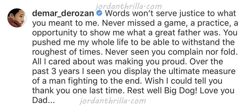 A message Demar Derozan wrote about his father's death. Demar Derzoan father dead. Demar Derozan reacts to his father's dying