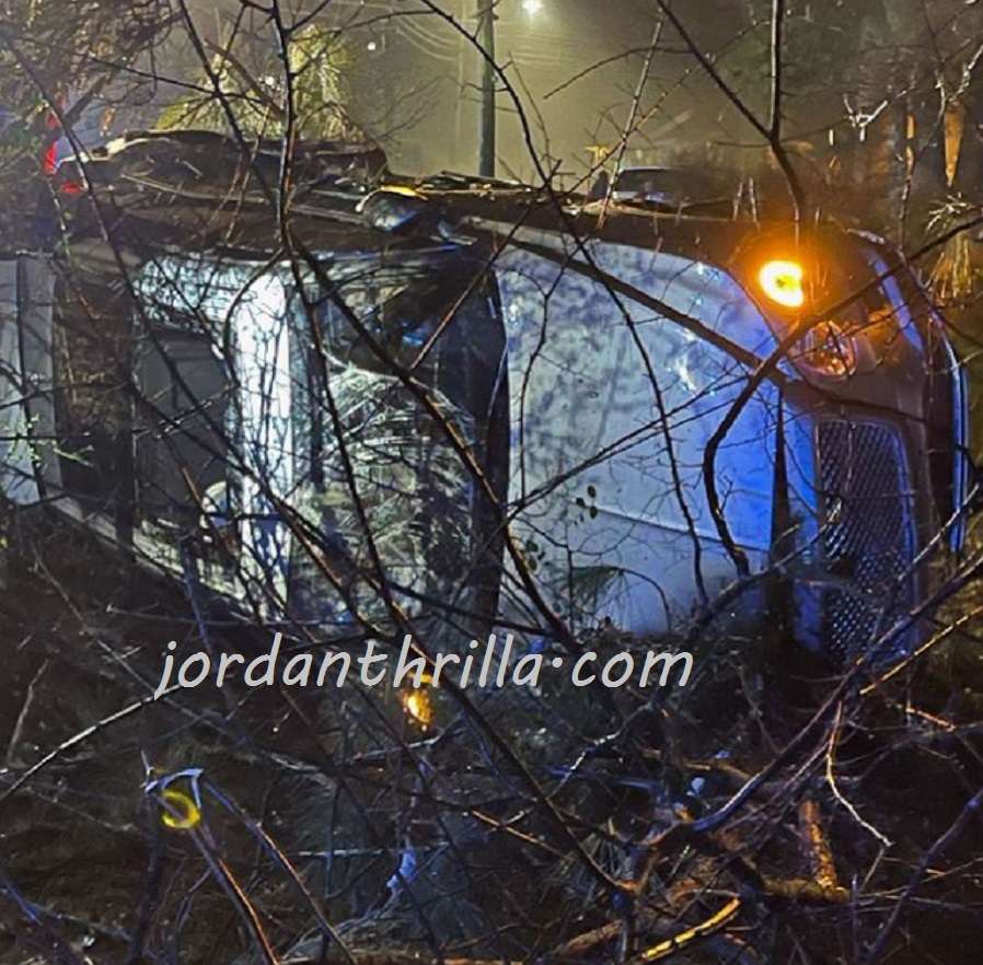 Cyhi The Prynce shooting aftermath showing his Bentley Truck wreckage flipped over after hitting pole