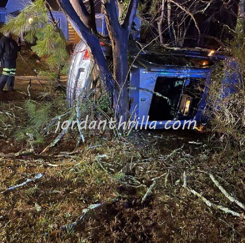 Cyhi The Prynce shooting aftermath showing his Bentley Truck wreckage flipped over after hitting pole
