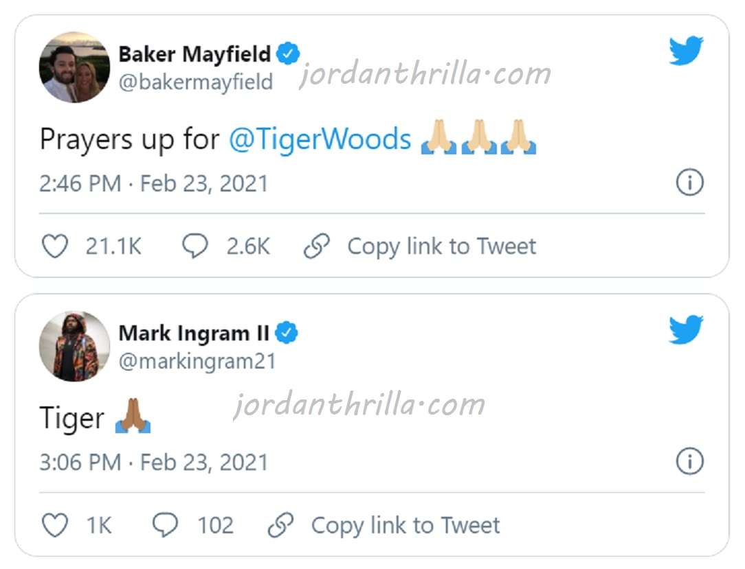 Baker Mayfield and Mark Ingram II React to Tiger Woods Breaking Both Legs in Major Car Accident