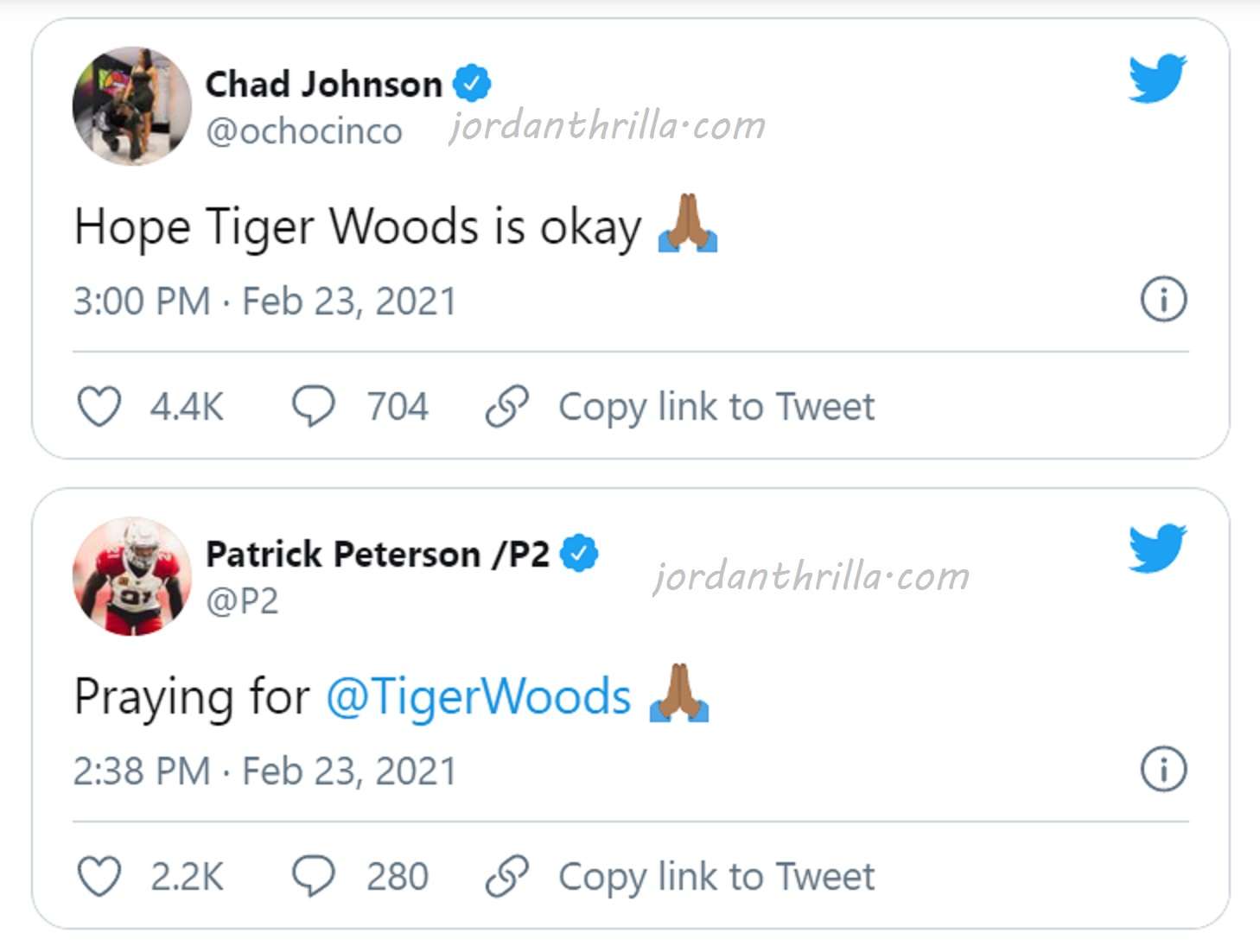Chad Johnson and Patrick Peterson React to Tiger Woods Breaking Both Legs in Major Car Accident