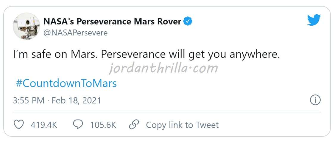 NASA's Perseverance Mars Rover's First Tweets From Jezero Crater of The Red Planet after landing on Mars