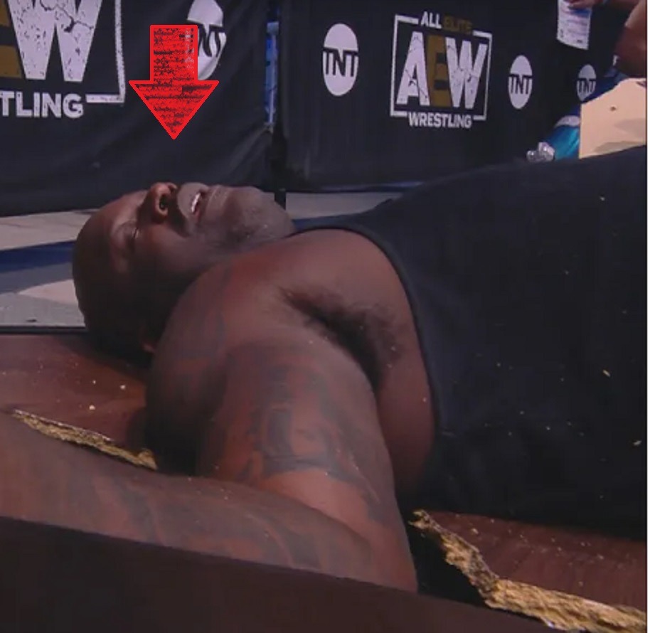 Cody Rhodes Knocking Out Shaq Falling Through Table in AEW Debut 