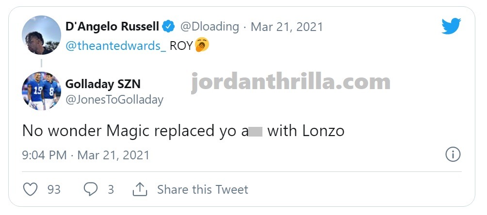 People React to D'Angelo Russell's Tweet About LaMelo Ball Broken Wrist Injury and Anthony Edwards Being Rookie of Year