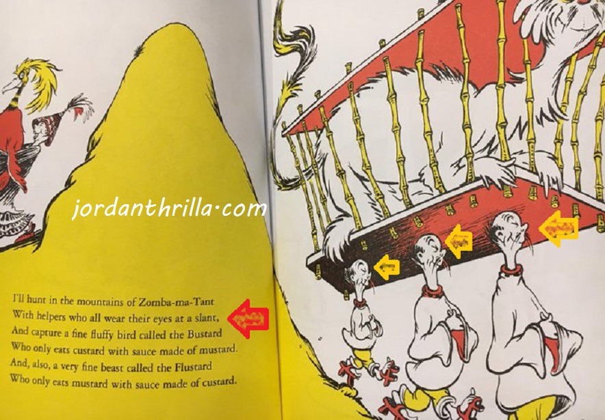 Page from Dr. Seuss racist book "If I an ran the zoo" showing Asians with slanted eyes