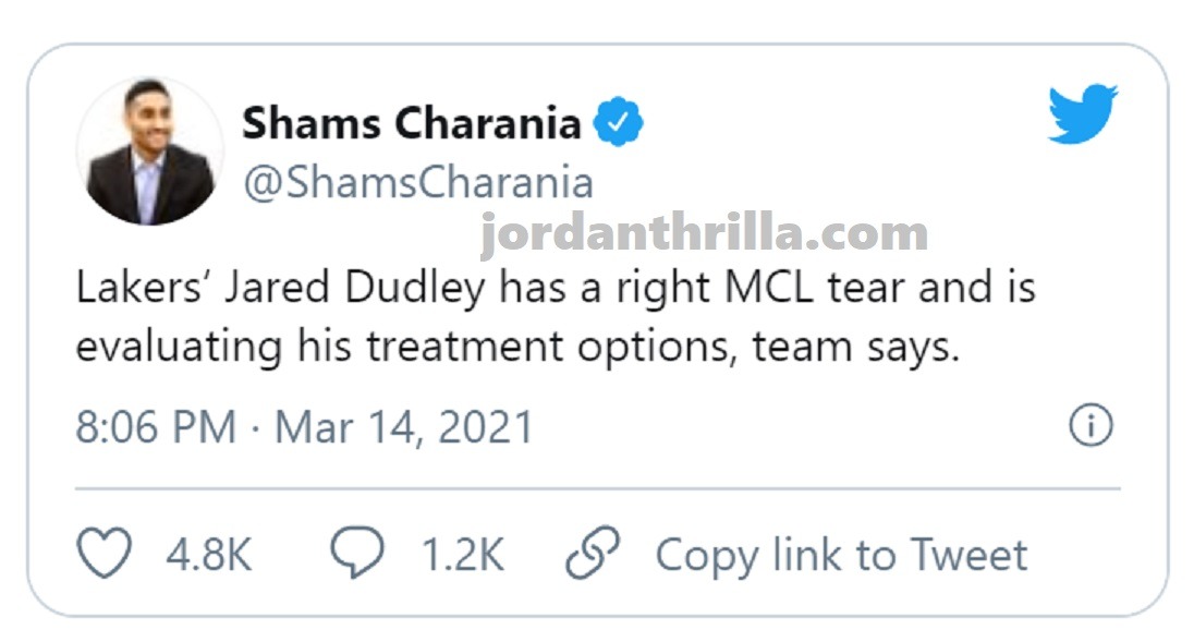 Shams Charania revealing Jared Dudley Tore his MCL in Serious Injury