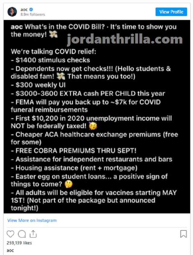 AOC Alexandria OcasioCortez Details What's in the COVID Bill This Is