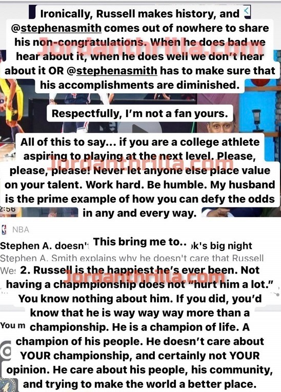 Russell Westbrook Wife Nina Earl Responds To Stephen A Smith Disrespecting His Accomplishments