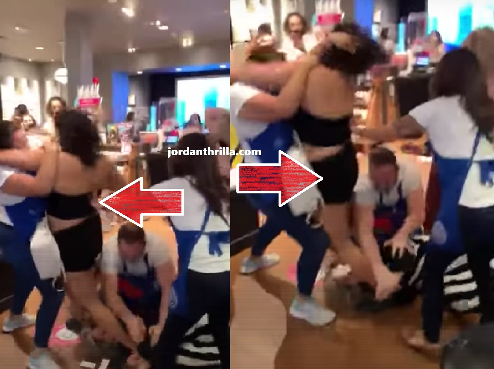 Woman wearing Two piece outfit in Massive Brawl Fight at Fashion Square Mall Bath and Body Works Store Between Multiple Women