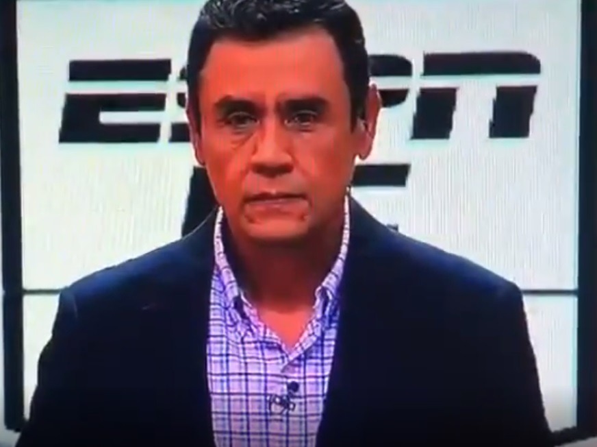 Espn anchor reacting Carlos Orduz Crushed by Stage Prop on Live TV In ESPN Bogota Accident on Set