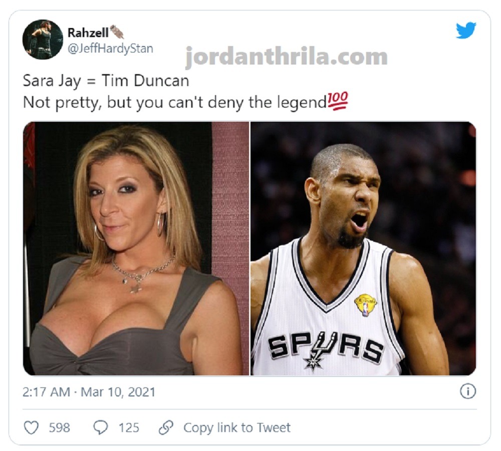 Reaction Sara Jay vs Tim Duncan comparison photo