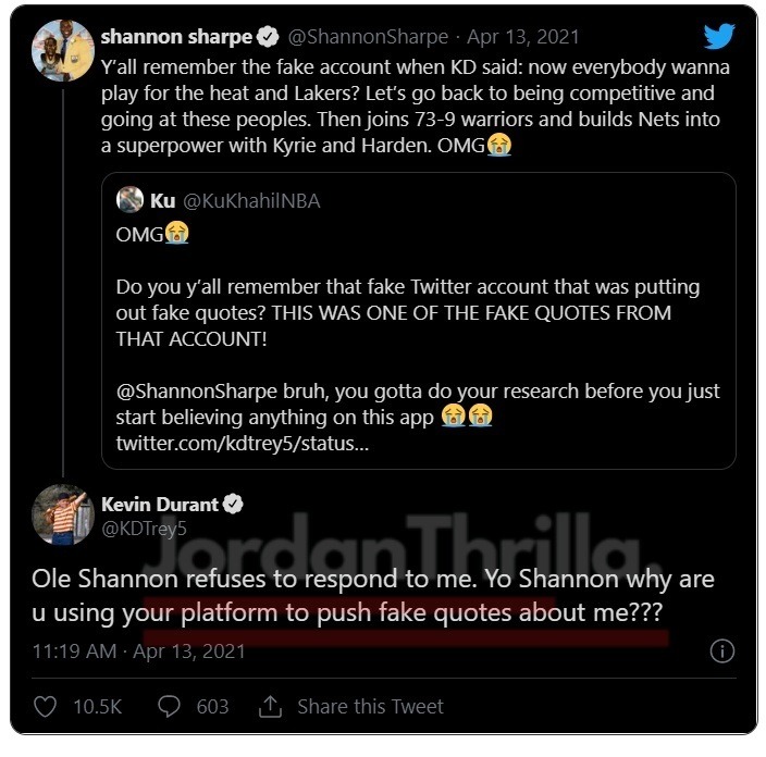 Shannon Sharpe Blocks Kevin Durant on Twitter After He Calls Him a "Drunk Uncle" Over Alleged Fake Lebron Quote