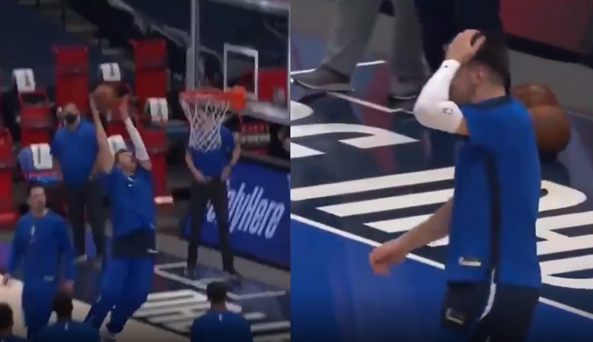 Luka Doncic Hits Head on Rim While Practicing Dunk For 2022 Dunk Contest