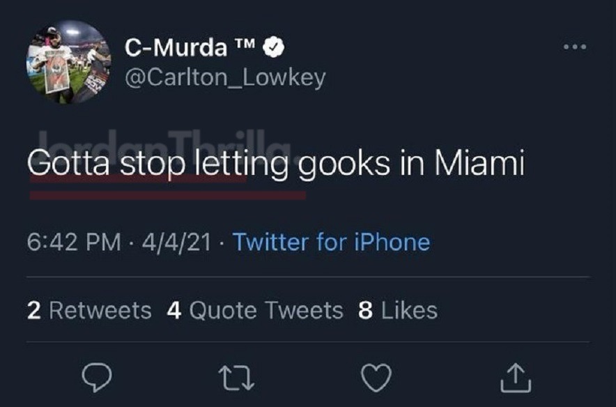 Bucs CB Carlton Davis Tweets Racist Comment About Asians in Miami Then Deletes It. Carlton Davis said, "Got to stop letting Gooks in Miami".