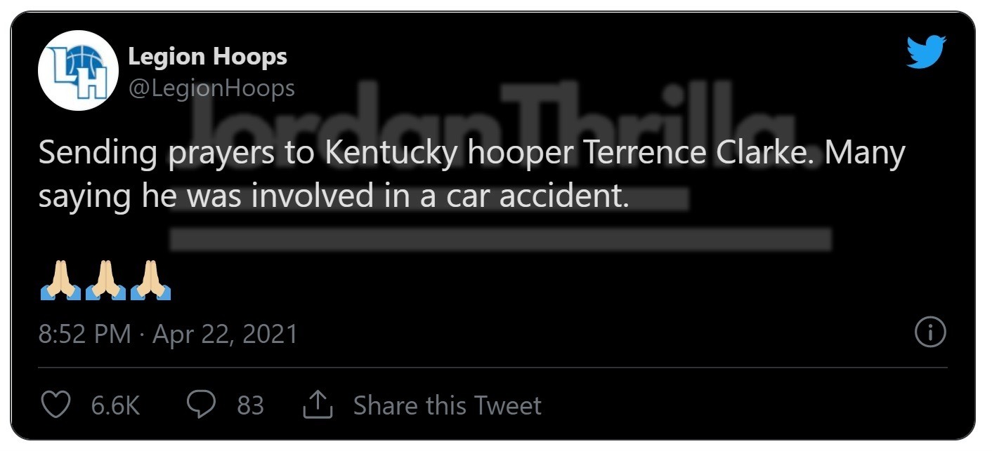 Kentucky NBA Draft Prospect Terrence Clarke Dead After Car Crash at 19 Years Old: Here is How Terrence Clarke's Car Accident Happened. Terrence Clarke killed in car accident