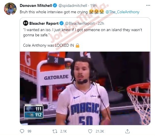 Donovan Mitchell Reacts Cole Anthony Postgame Interview Reaction to Making Game Winning Shot vs Memphis