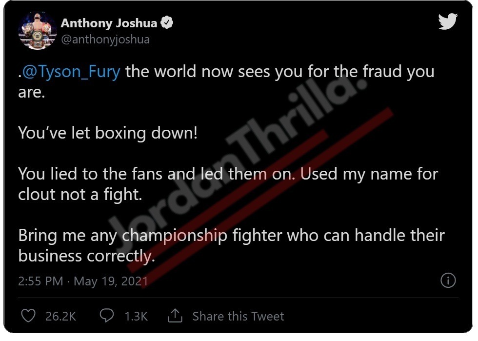 Anthony Joshua Calls Tyson Fury a 'Fraud' In Viral Rant Reacting Arbitrator Announcing Tyson Fury Has To Fight Deontay Wilder