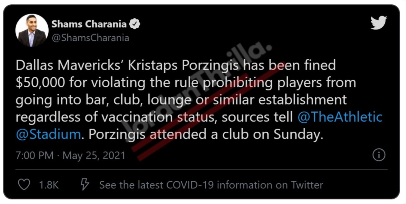 NBA Punishes Kristaps Porzingis For Partying and Clubbing After Mavericks Beat Clippers 