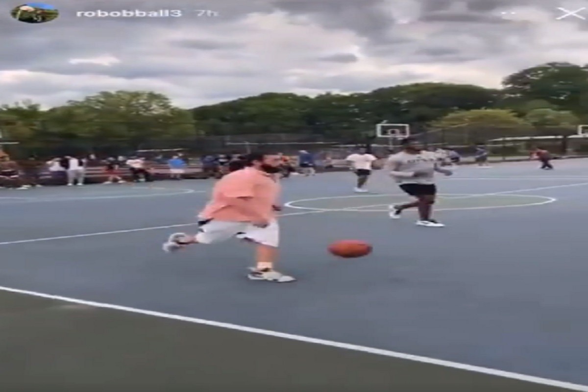 Video of Adam Sandler Playing Pickup Basketball on Long Island in a Big Polo