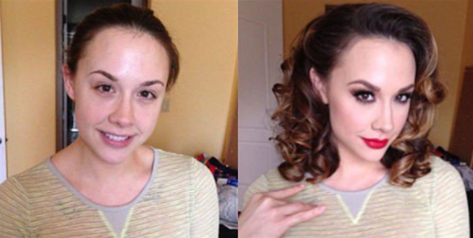 Chanel Preston without makeup vs with makeup.