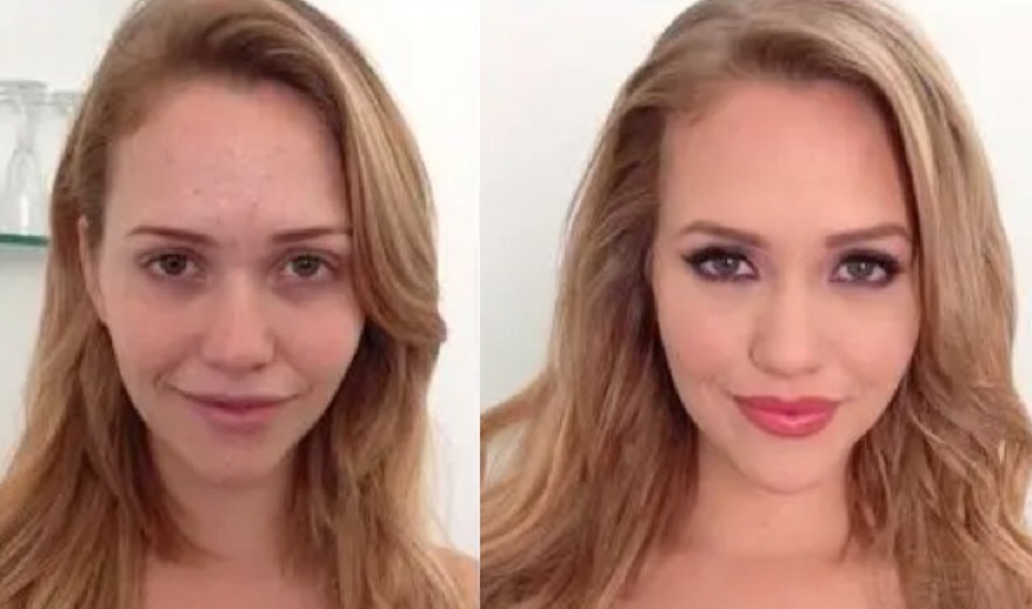 Mia Malkova without makeup vs with makeup.