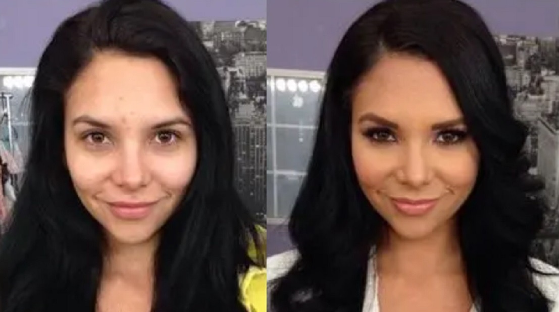 Missy Martinez without makeup vs with makeup.