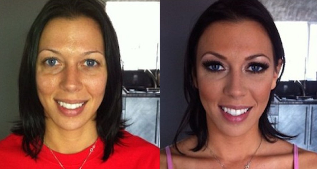Rachel Starr without makeup vs with makeup.