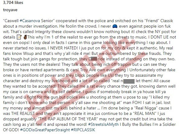 Troy Ave Exposes Casanova Snitched on His Friend Classik aka Corey Scott With Leaked Paperwork