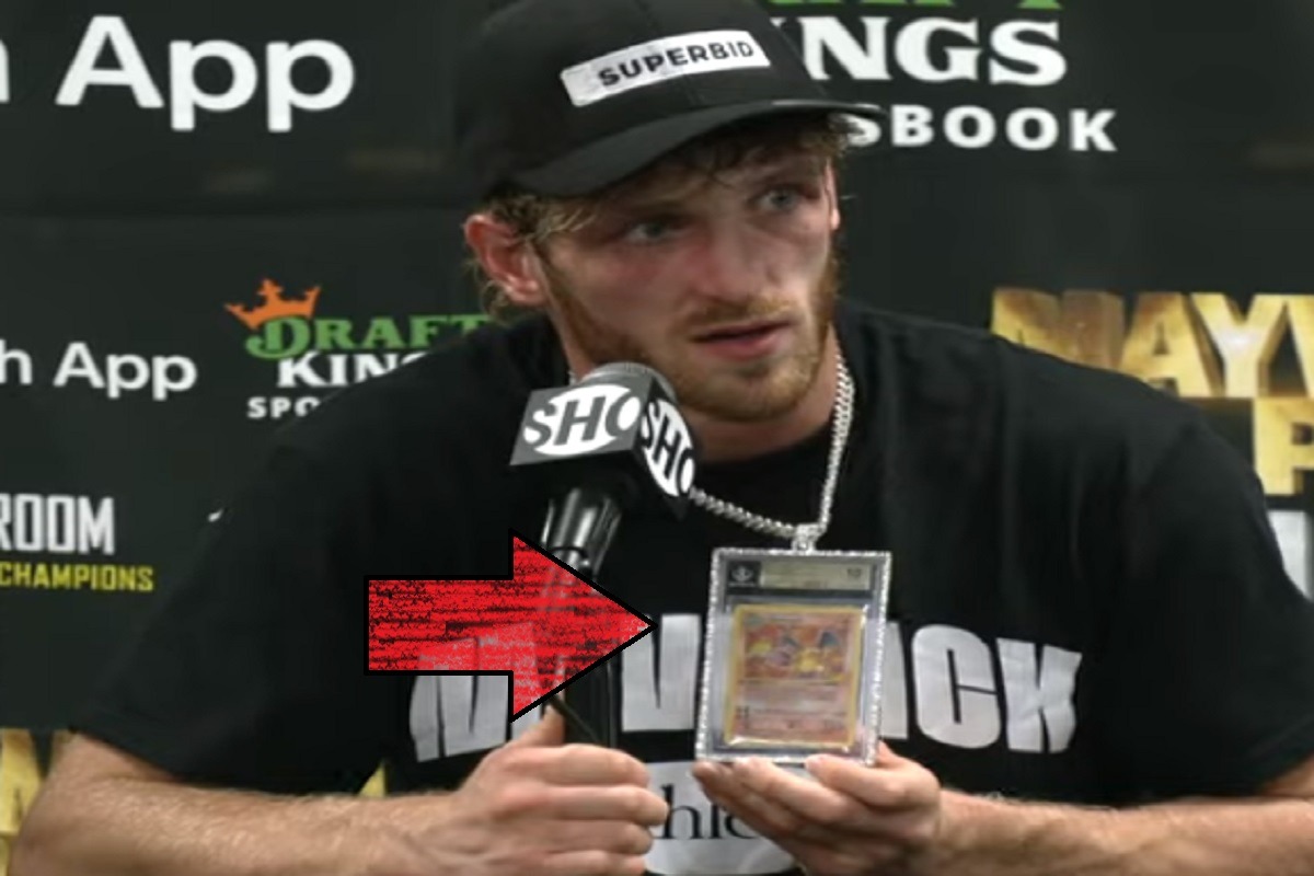 Logan Paul Tells Story About His BGS 10 First Edition Charizard Pokémon Card During Floyd Mayweather Post Fight Interview