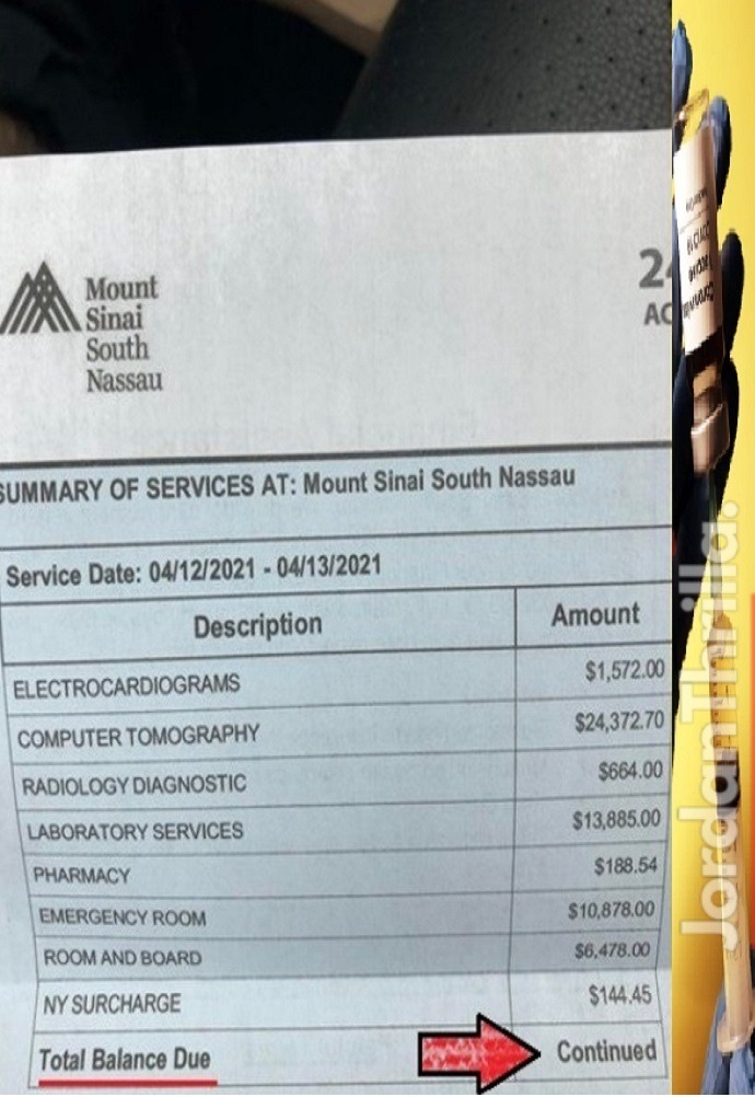 Reddit User's Hospital Bill From COVID-19 Vaccine Injury Treatment at Mount Sinai South Nassau. Reddit User COVID Vaccine Injury Bill