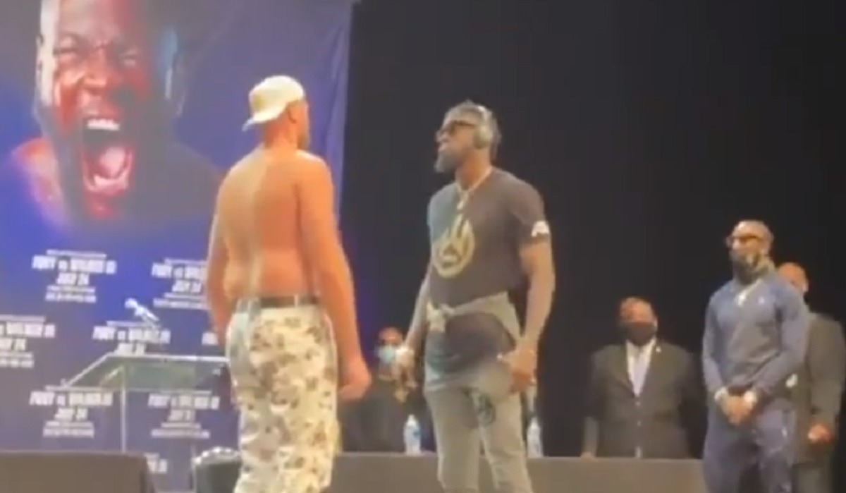 Tyson Fury's Crew Calls Deontay Wilder a "Sausage" After Intense 5 Minute Stare Down at Trilogy Press Conference