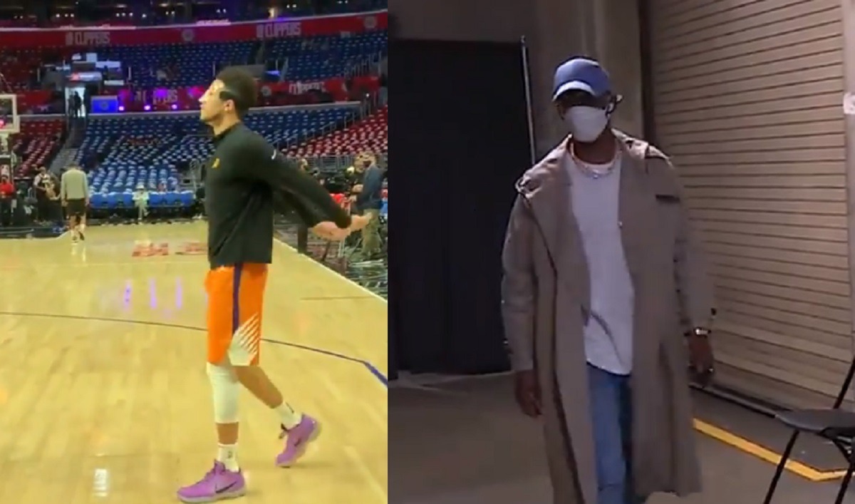 Broken Nose Face Mask Devin Booker and Trench Coat Chris Paul Are Born Before Clippers vs Suns Game 3