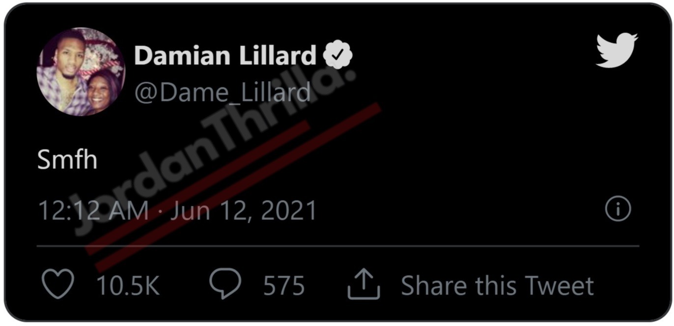 Damian Lillard Cryptic Tweet after Nuggets Lose Game 3 To Suns Sparks Conspiracy Theories He Wants Out of Portland. Damian Lillard "SMFH" tweet