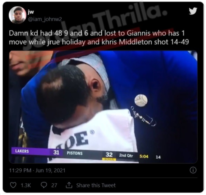 Lebron James Fans on Social Media React to Kevin Durant Air Ball Game Winner and Going Scoreless in Overtime of Game 7 vs Bucks