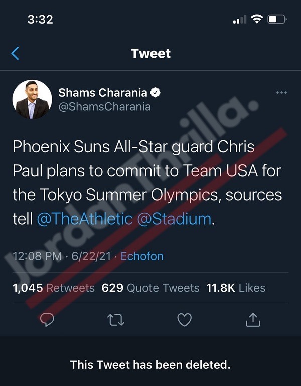 WOJ vs Shams Goes Viral After Shams Charania Tweets Fake News About Chris Paul Committing to Tokyo Olympics.