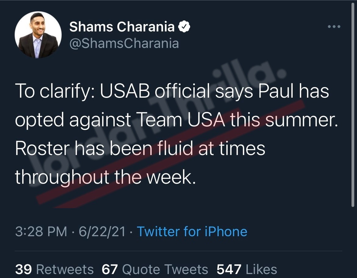 WOJ vs Shams Goes Viral After Shams Charania Tweets Fake News About Chris Paul Committing to Tokyo Olympics