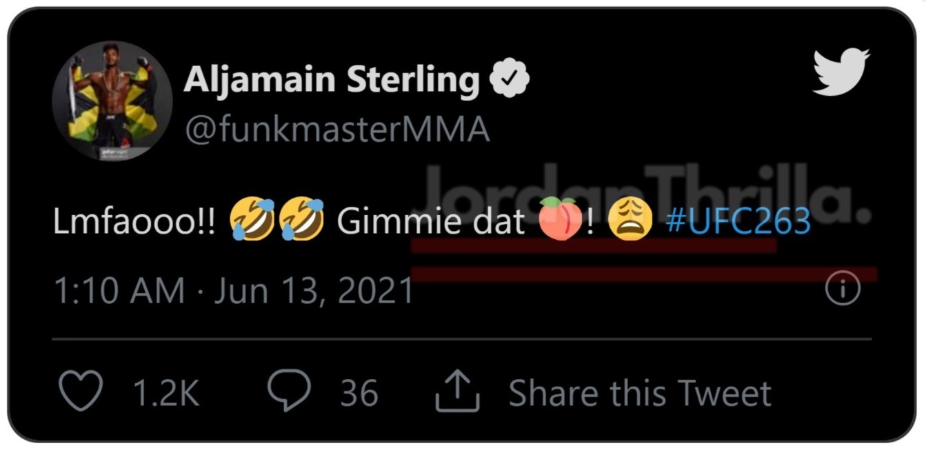 Aljamain Sterling Reacts Israel Adesanya Grabbing Marvin Vettori Butt After Round Is Over During UFC 263 Match