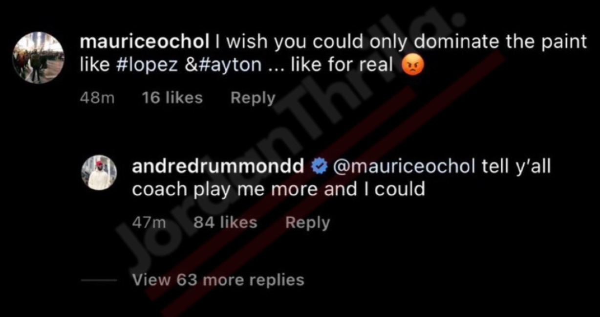 Andre Drummond Dissed Lakers Coach Frank Vogel For Not Playing Him with a Direct Shots On Instagram 