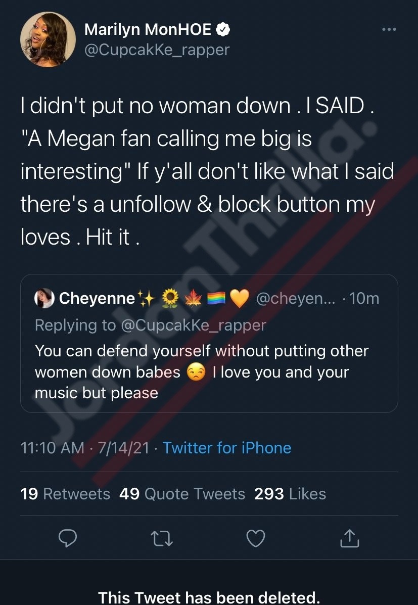 Did Rapper Cupcakke Body Shame Megan Thee Stallion in Deleted Tweet?