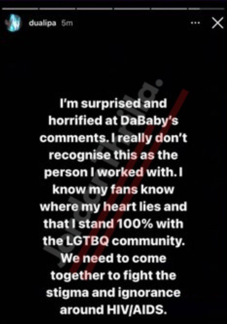 Dua Lipa Cancels DaBaby on Instagram After Homophobic and HIV STD Comments During Rolling Loud Performance