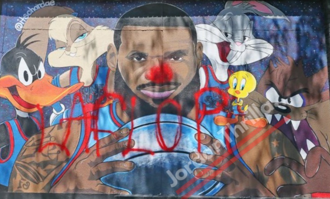 Was Lebron James Space Jam Mural Vandalized by Cavaliers Fans in Akron With 'LA Flop' Gang Slogan and Clown Nose?