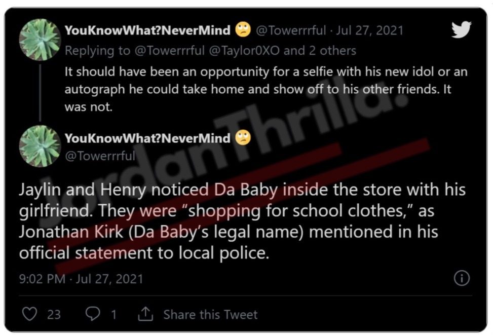 Family Member Cousin of Teen Jaylin Domonique Craig Exposes DaBaby Lied About Being Robbed When He Shot and Killed Him in Walmart