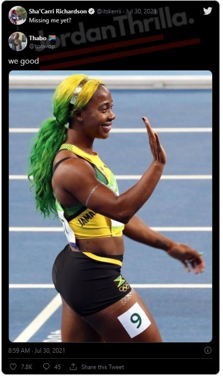 Did Jamaica’s Elaine Thompson-Herah Diss Sha'Carri Richardson During Interview at Tokyo Olympics? Elaine Thompson-Herah says 'no comment' in response to Sha'Carri Richardson saying 'miss me yet'