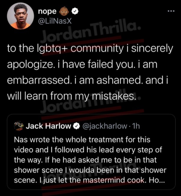 Is Jack Harlow Gay? Some People Think Jack Harlow Was Flirting with Lil Nas X on Twitter. Lil Nas X responds to Jack Harlow shower scene